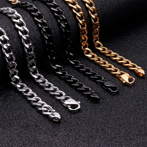 Cadena Cubana Collar Pulsera Acero Inoxidable 316L Hip Hop Rock Joyería Para Hombres