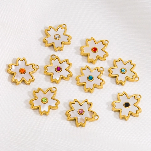 Ciondoli Fiore Di Sakura In Acciaio Inossidabile Conchiglia Bianca Strass Placcato Oro 14K Creazione Gioielli DIY