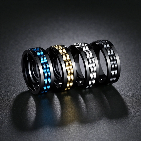 Spinner Ring Titanium Steel Gear Chain Anxiety Relief Fashion Punk Jewelry For Men Women