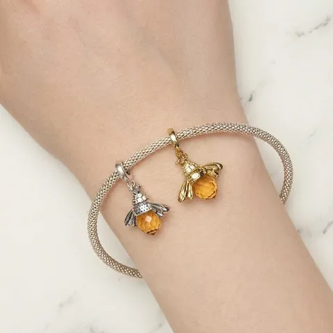 Ciondolo Ape Argento Sterling 925 Cristallo Ambra Zirconia Corona Per Creazione Di Gioielli Fai Da Te Bracciale Collana