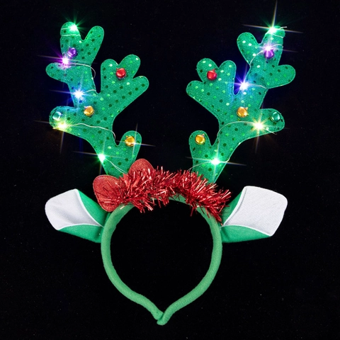 LED Leuchtendes Weihnachten Rentier Geweih Stirnband Mit Glocken Glitzer Party Festliches Kostüm Haarschmuck