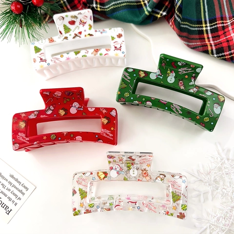 Mollette Per Capelli Di Natale Grande Acrilico Rettangolare Babbo Natale Renna Pupazzo Di Neve Accessori Per Feste Donna
