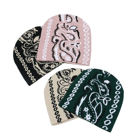 Paisley Strickmütze Beanie Acryl Winter Warm Jacquard Streetwear Retro Für Herren Damen