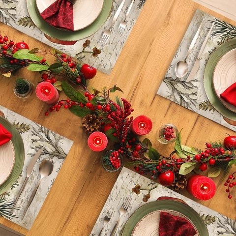 Weihnachts Platzdeckchen Polyester Hitzebeständig Waschbar Vintage Weihnachtsmann Muster Für Feiertags Tischdekoration