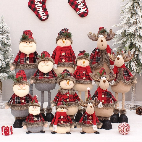 Muñeco De Peluche Navideño Retráctil Papá Noel Muñeco De Nieve Reno Cuadros Rojo Negro Decoración Nórdica Fiesta