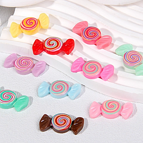 Resin Candy Charms DIY Craft Accessories For Phone Case Decor Hair Clips Making Swirl Pattern Multi Color Flatback