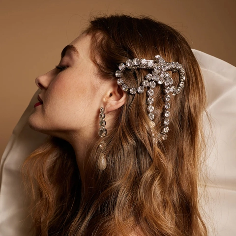 Elegant Butterfly Bow Hair Clip With Rhinestone Long Tassels Dangle Sweet Metal Spring Clip For Women