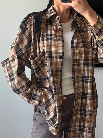 Women Vintage Plaid Shirt Long Sleeve Loose Oversized Polyester Cotton Button Up Turnover Collar Casual Blouse Tops