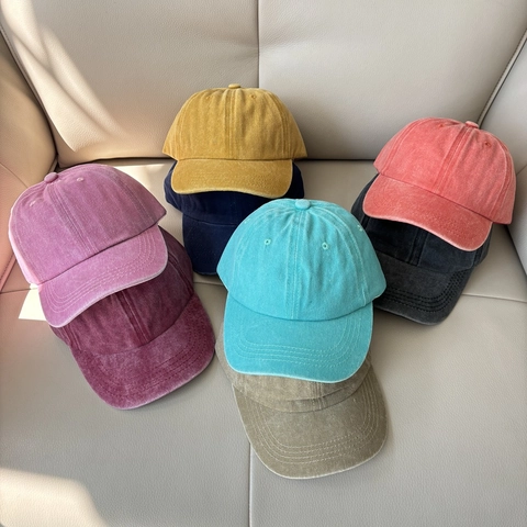 Kids Baseball Cap Washed Cotton Vintage Distressed Solid Color Curved Brim Adjustable Sun Hat Boys Girls