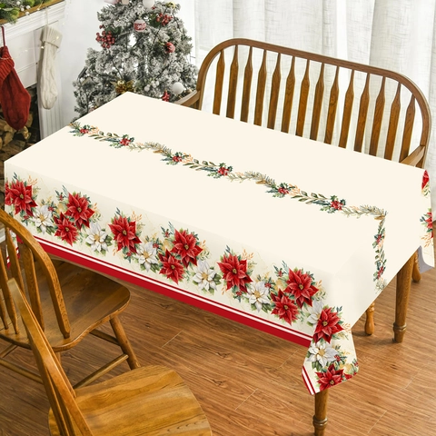 Kerst Tafelkleed Poinsettia Bloemen Waterdicht Rechthoekig Feestelijke Eettafel Decoratie