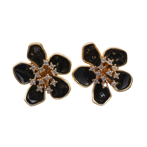 Flower Stud Earrings Copper Gold Plated Enamel Floral Colorful Crystal Jewelry For Women Fresh Sweet Fashion