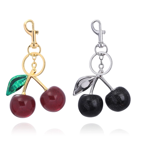 Cherry Keychain Glitter Resin Fruit Design Bag Charm Alloy Lobster Clasp Women Car Key Decoration Cute Fashionable