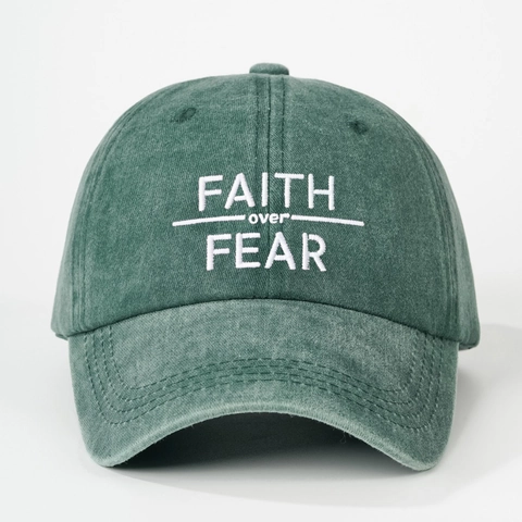 Faith Over Fear Embroidered Washed Cotton Baseball Cap Retro Adjustable Vintage Curved Brim Sun Protection Dad Hat