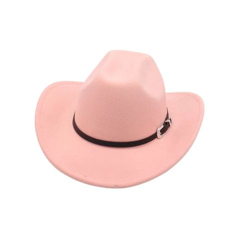 Cappello Da Cowboy Western Vintage Feltro Di Lana Sintetica Tesa Larga Curva Con Cintura Decorativa Con Fibbia Elegante Retro