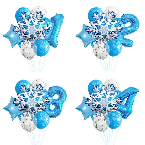Sneeuwvlok Aluminiumfolie Ballonnen En Latex Gedrukte Ballonnen Winter Wonderland Verjaardagsfeestje Decoraties Blauw Wit