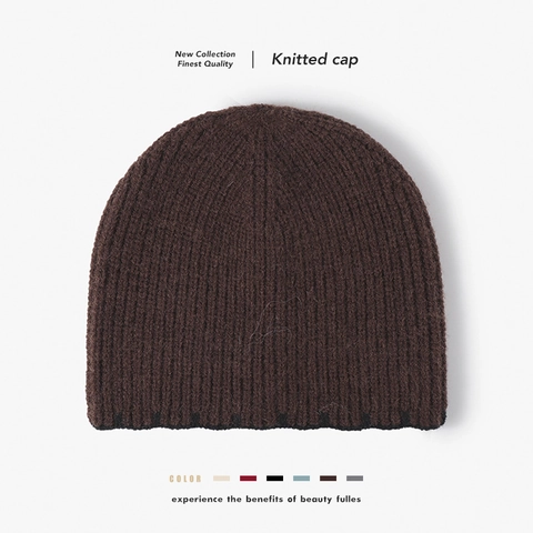 Berretto In Maglia Invernale Caldo Spesso Imitazione Cashmere A Coste Cappellino Con Punto Bordo A Contrasto Per Donne Uomini