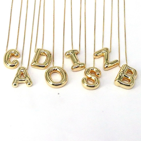 Collana Pendente Alfabeto Rame Placcato Oro 18K Puffy 3D Palloncino Lettera Gioielli Hip Hop Trendy