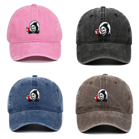 Casquette De Baseball Broderie Faucheuse Coton Lavé Vintage Ajustable Dad Hat Pour Hommes Femmes Halloween