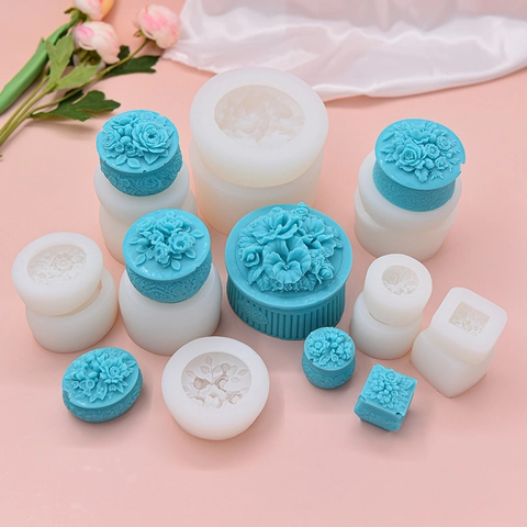 Rosen Blume Geprägte Runde Schmuckschatulle Silikonform DIY Handgefertigte Aufbewahrungsdose Harzguss Aroma Seife Gips Handwerk