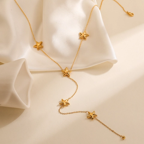 Minimalist Heart Star Tassel Pendant Necklace Stainless Steel Gold Plated Y Shaped Chain For Women Elegant Jewelry