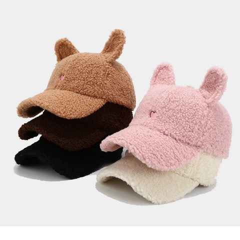 Gorra De Béisbol De Felpa Con Orejas De Oso En Tres Dimensiones Mujer Gorro De Invierno Cálido Lana De Cordero