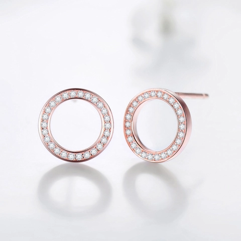 Orecchini A Lobo Tondi A Cerchio Aperto In Argento Sterling 925 Con Zirconia Cubica Micro Pavé Per Donna