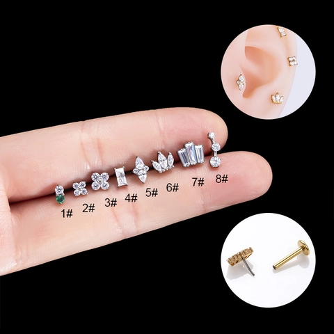 Bijoux De Piercing De Cartilage D'oreille En Titane G23 Labret Stud Boucle D'oreille Push Pin Zircon Fleur Couronne