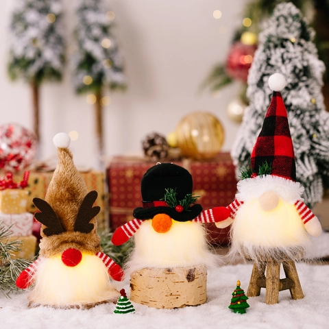Ornamenti Di Gnomi Di Natale LED Brillante Bambola Senza Volto Tomte Svedese Rudolph Tessuto Peluche Con Base In Legno