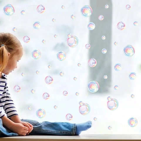Bohemian Watercolor Colorful Dots Hearts Bubbles Wall Stickers PVC Self Adhesive Waterproof Decals For Kids Nursery Decor