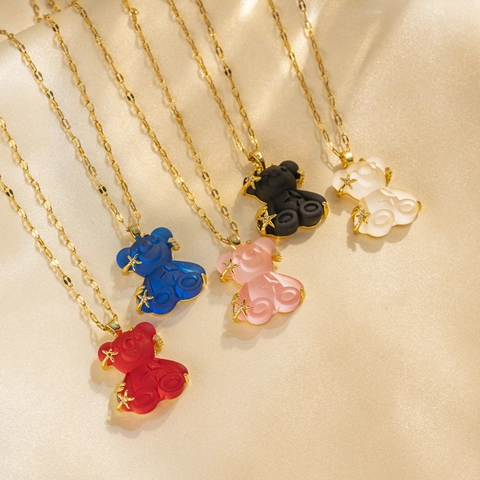 Collier Pendentif Ours Étoile En Acier Inoxydable Avec Breloque Animal En Résine Plaqué Or Bijoux Mignons Pour Femmes