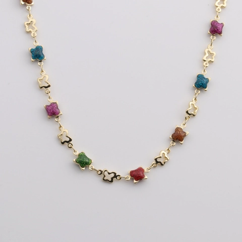 Collar De Cobre De Moda Con Colgantes De Luna Estrella Corazón De Purpurina Colorida Circonio Incrustado Joyería Mujer
