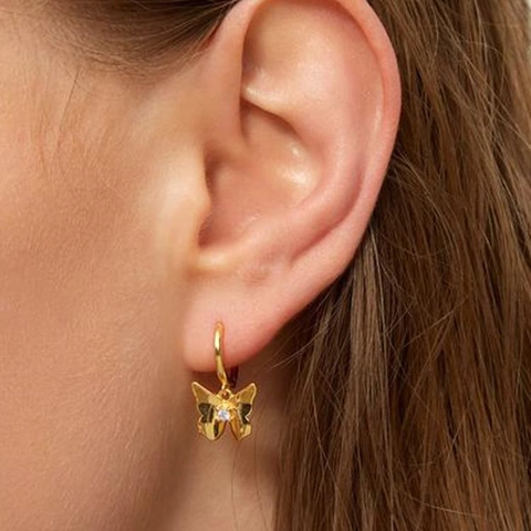 Schmetterling Anhänger Creolen Mit 925 Sterling Silber Ohrstecker Und Kupfer Zirkon Vintage Mode Schmuck Für Frauen