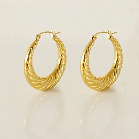 Boucles D'oreilles Créoles Torsadées Plaqué Or 18K Acier Inoxydable Spirale Style Croissant Bijoux Pour Femmes