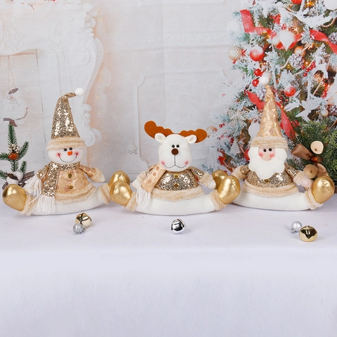 Kerst Zittende Pluche Ornamenten Kerstman Sneeuwpop Rendier Gouden Lovertjes Polyester Feestelijke Decoratie Deurstopper