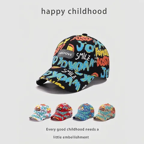 Kinderen Honkbalpet Katoen Graffiti Print Hip Hop Street Style Verstelbare Zonnehut Voor Jongens Meisjes