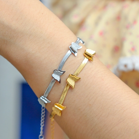 Pulsera de Cadena de Espiga de Acero de Titanio Mariposa Dorado Plateado Mariposa Esmerilada Joyería Ajustable para Mujer Regalo