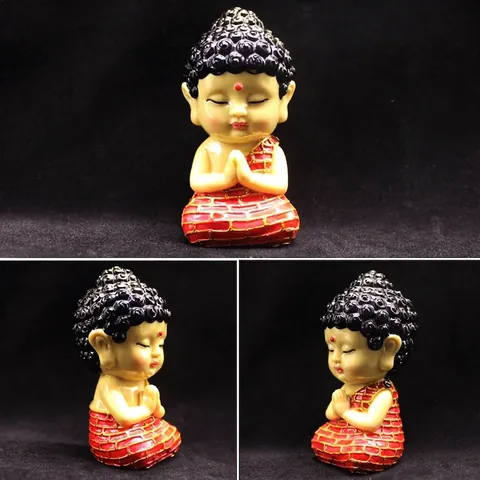 Mini Statua Di Buddha In Resina Statuetta Di Monaco Zen Posa Di Preghiera Carina Ornamento Cruscotto Auto Decorazione Casa Tradizionale