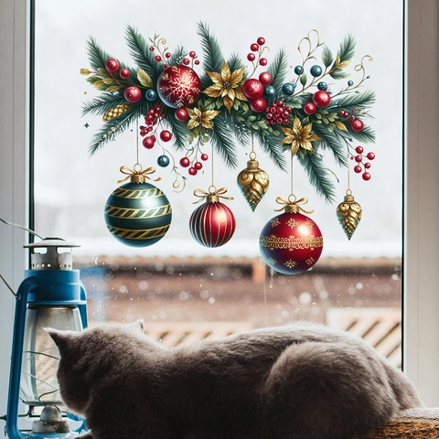 Kerstbal Muurstickers Waterdicht PVC Verwijderbaar Venster Glas Decoratie Feestdag Party Home Decor