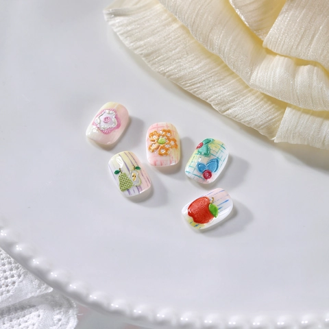 Pegatinas Para Uñas Con Relieve 3D Patrón De Botones Frutas Flores Calcomanías Autoadhesivas Para Manicura DIY Color Macarrón