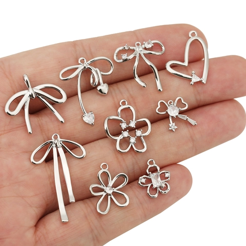 Elegante Schleife Herz Blumen Anhänger Kupfer 18K Gold Silber Plattiert Mit Zirkonia DIY Schmuck Zubehör Für Damen