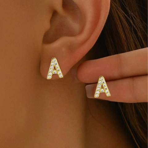 Zircon 26 Initial Alphabet Letter Stud Earrings Minimalist Elegant Copper Jewelry With 925 Sterling Silver Earring Post