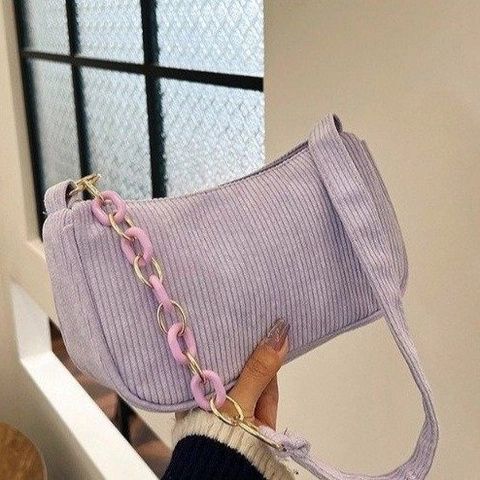 Fashion Corduroy Underarm Bag For Women Minimalist Acrylic Chain Shoulder Bag Retro Solid Color Casual Hobo Baguette Bag