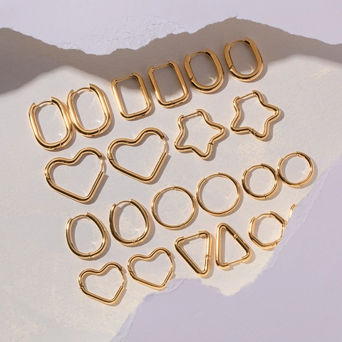 Minimalist Geometric Hoop Earrings Stainless Steel 18K Gold Plated Heart Star Trendy Jewelry For Women