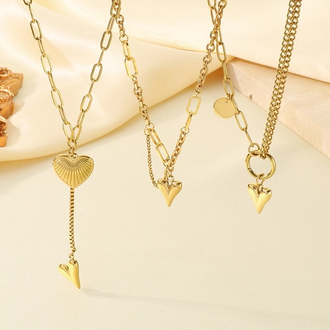 Collana A Doppio Strato In Acciaio Inossidabile Con Pendente A Cuore Stella E Catena Paperclip Gioielli Eleganti Da Donna