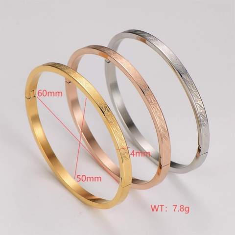Hinged Bangle Bracelets 304 Stainless Steel Spiral Wavy Pattern Retro Simple Fashion Jewelry Three Tone Color