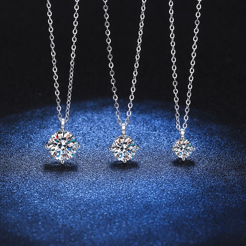 Collana Moissanite in Argento Sterling S925 Ciondolo Solitario Taglio Brillante Rotondo Catena di Clavicola Gioielli Donna