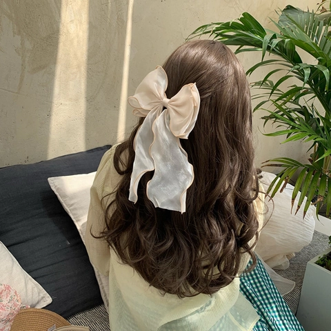 Pinza Para El Pelo Con Lazo Grande Gasa Organza Cinta Pasador Sirena Brillo Accesorio Elegante Para El Cabello Mujer Niña