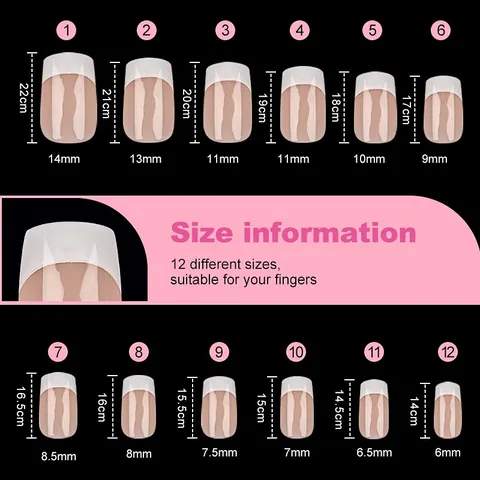 Unghie Finte French Corte Quadrate Nude Rosa Punta Bianca ABS Per Donne Manicure Fai Da Te