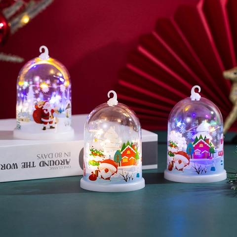 LED Weihnachten Nachtlicht Desktop Ornament Transparente Kuppel Kunststoff Schneeszene Weihnachtsmann Feiertag Lampe
