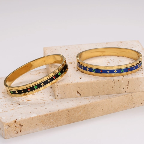 Vintage Βραχιόλι Για Γυναίκες Επιχρυσωμένο 18K Ανοξείδωτο Ατσάλι 304 Σμάλτο Μοτίβο Αστέρι Λουλούδι Κυματιστή Άκρη Μοντέρνο Κόσμημα